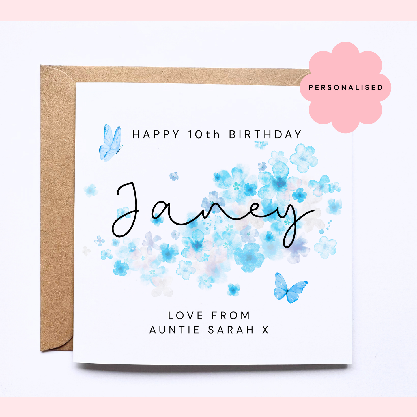 Personalised Birthday Card - Blue Butterflies