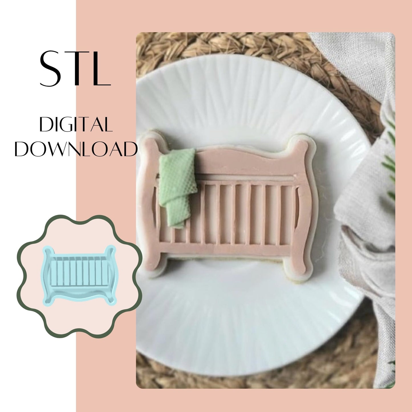 Cot / Crib embosser & cookie cutter STL