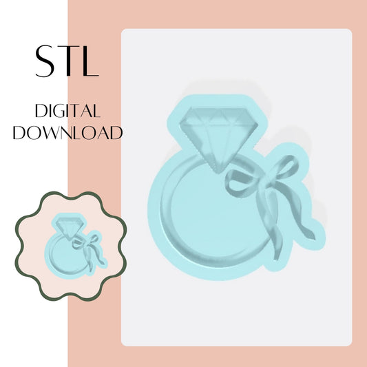 Diamond Ring Bow embosser & cookie cutter STL