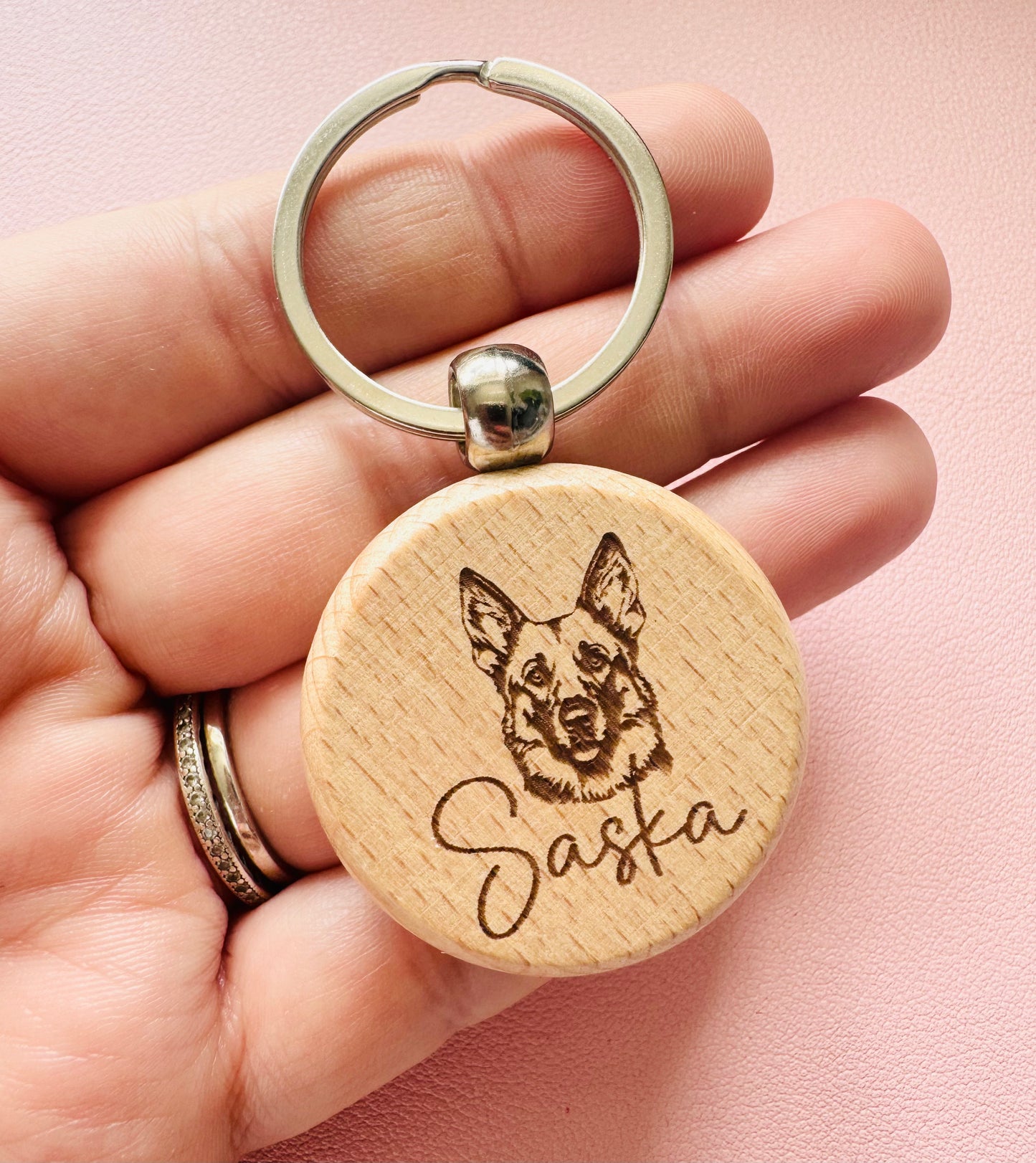 Wooden Engraved Dog Keyring