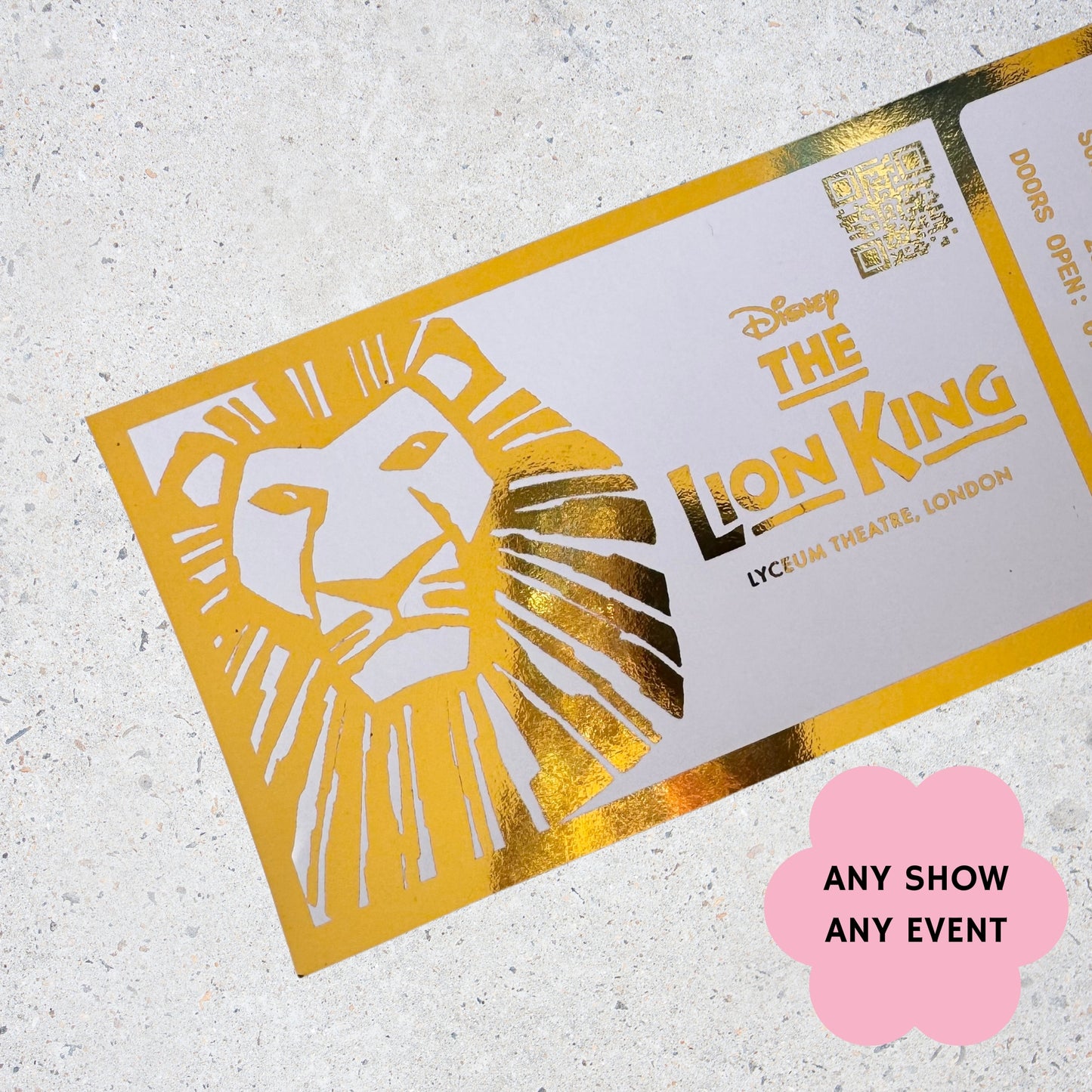 Foiled Theatre ticket, gift ticket, keepsake, memorabilia