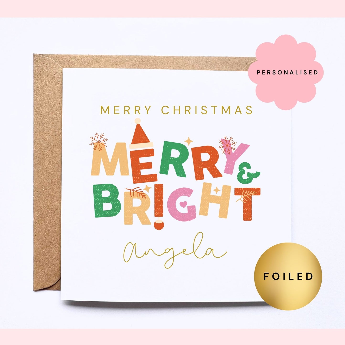 Personalised Christmas Card - Merry & Bright with foiling