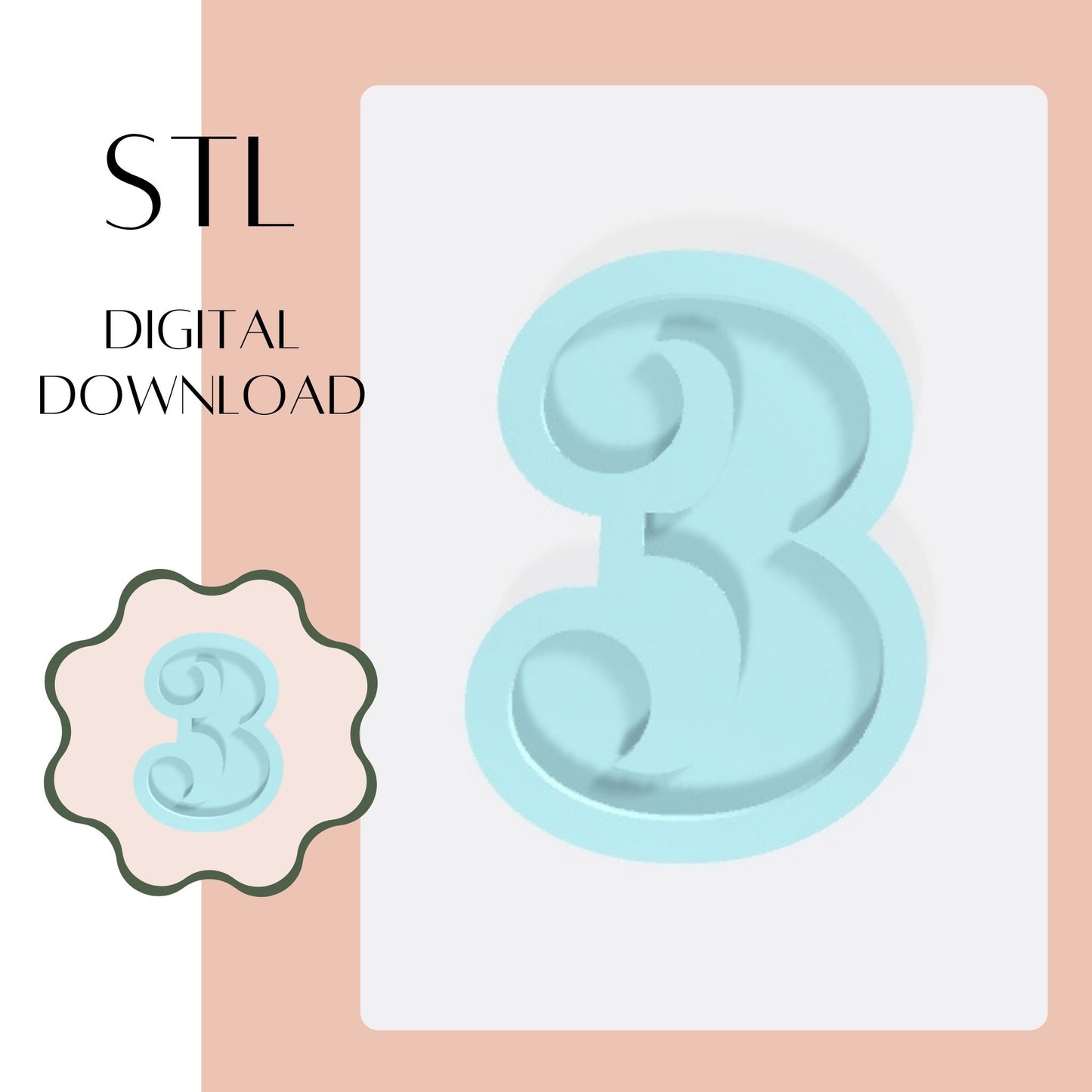 Number 3 embosser & cookie cutter STL