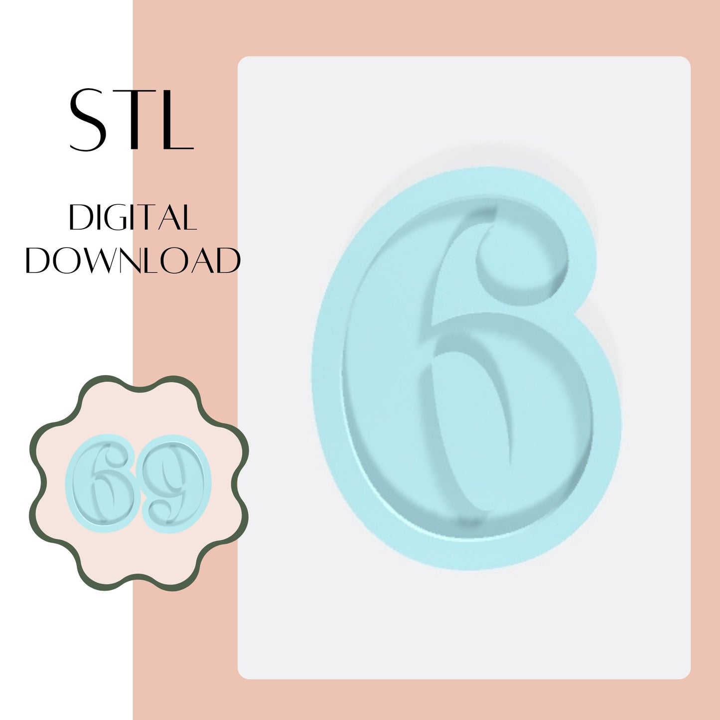 Number 6 / 9 embosser & cookie cutter STL