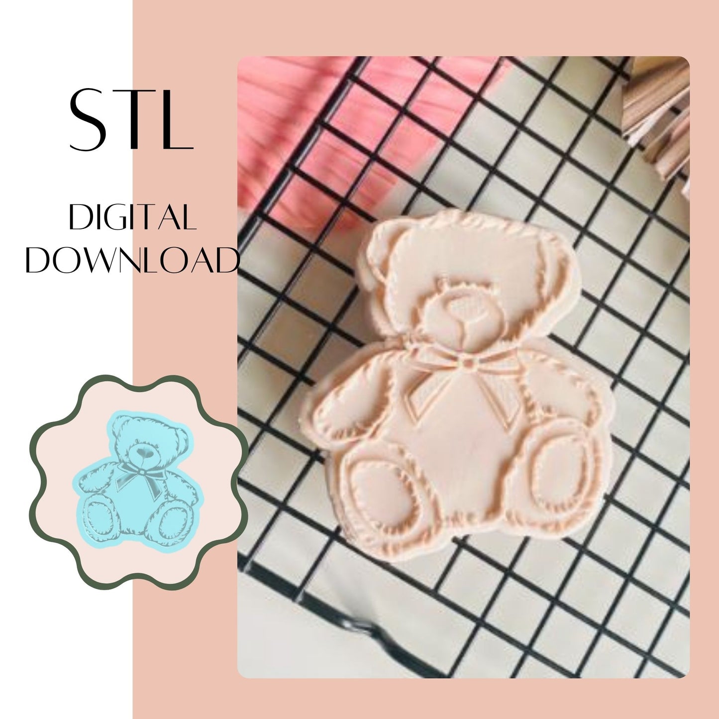 Teddy Bear embosser & cookie cutter STL