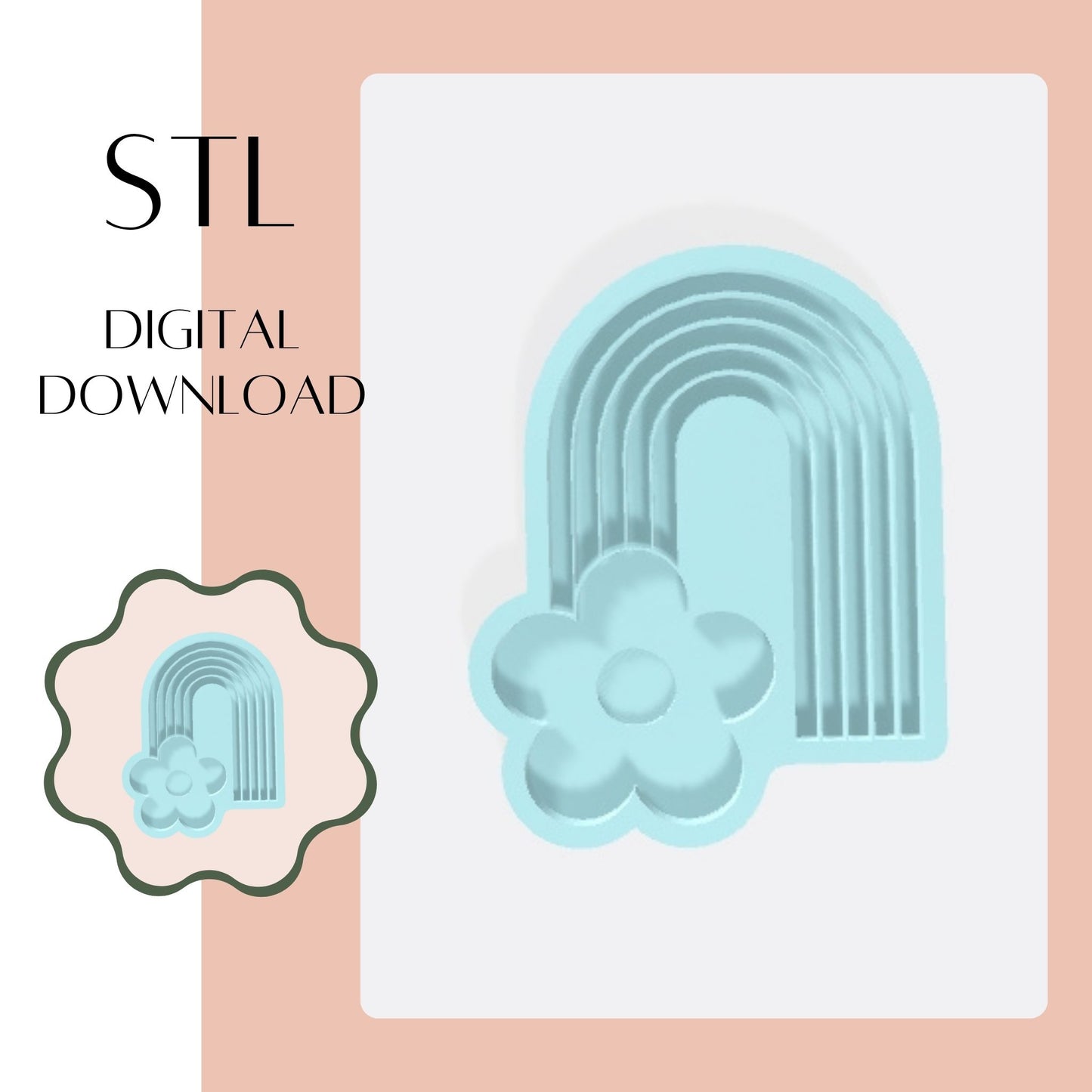 Flower Rainbow embosser & cookie cutter STL