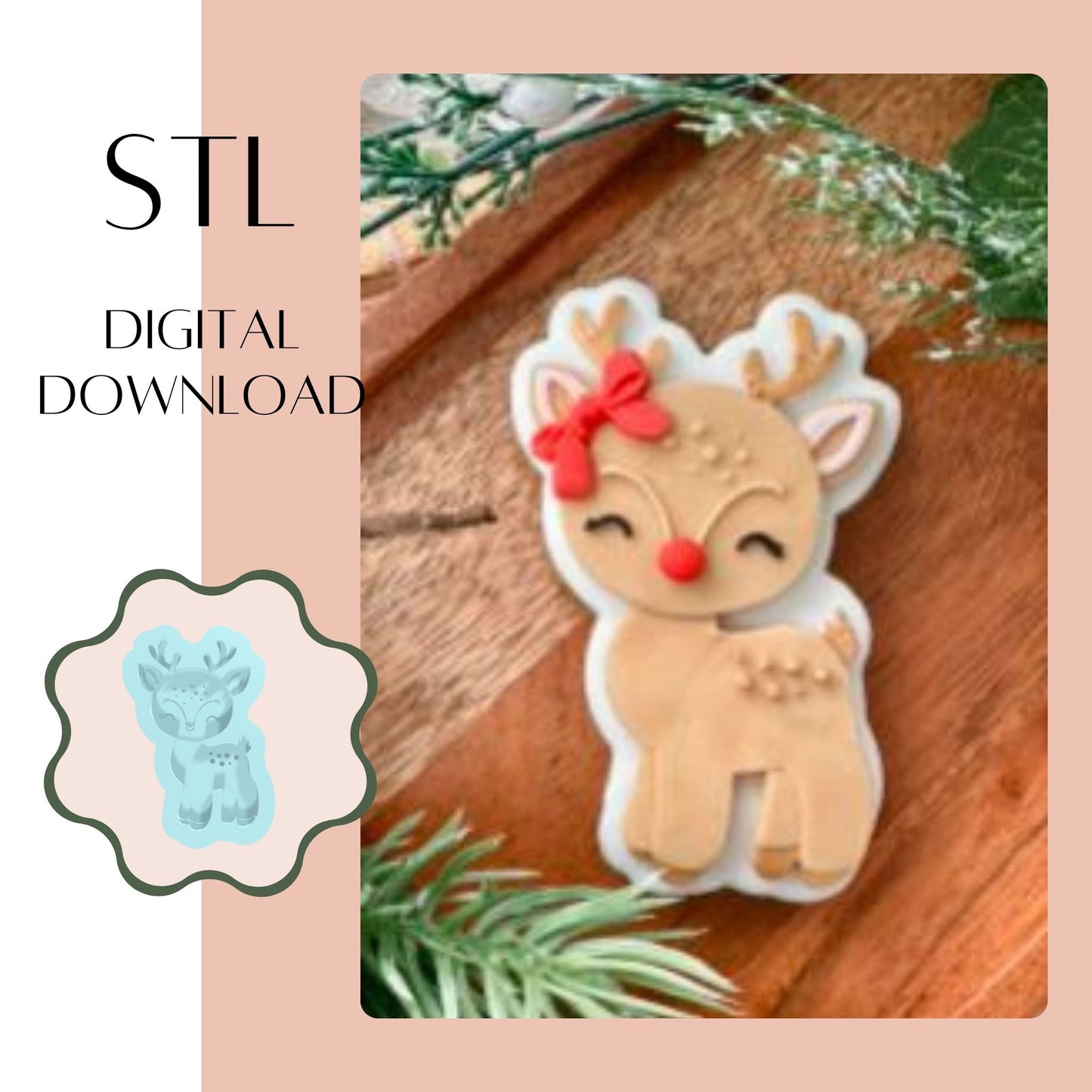 Reindeer embosser & cookie cutter STL