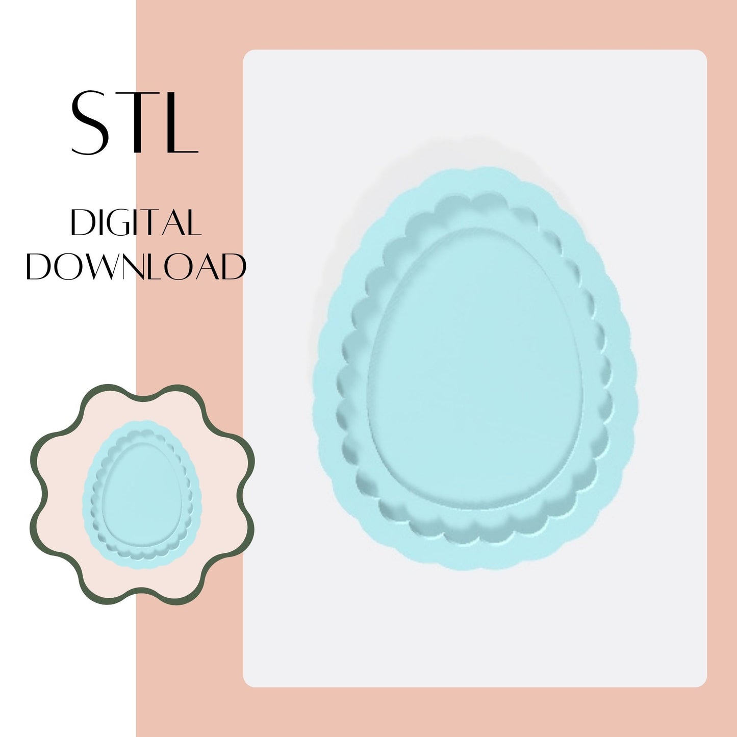 Scalloped Easter Egg embosser & cookie cutter STL