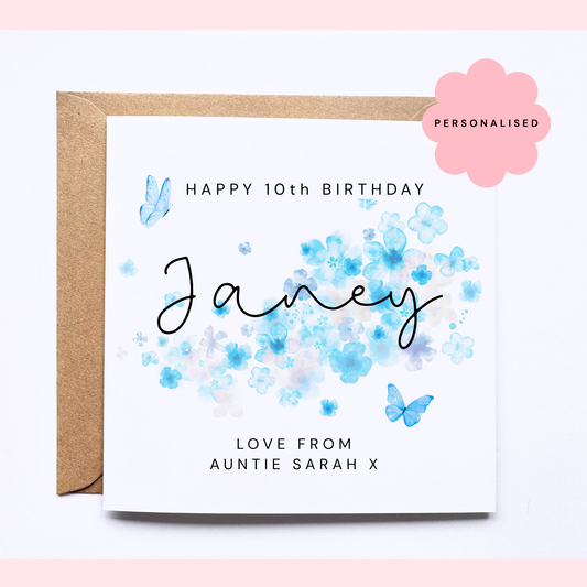Personalised Birthday Card - Blue Butterflies