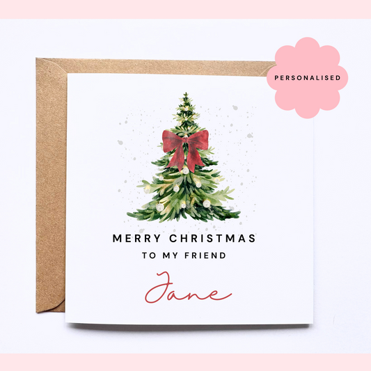 Personalised Christmas Card - Christmas Tree Red Bow