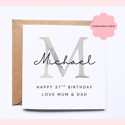 Personalised Birthday Card - Grey Initial