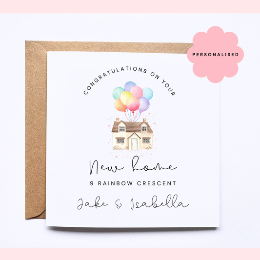Personalised New Home Card - House Balloons