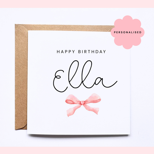 Personalised Birthday Card - Pink bow