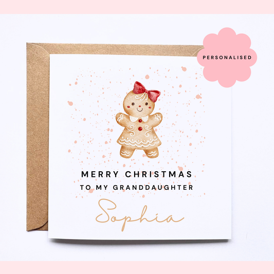 Personalised Christmas Card - Gingerbread Red Bow