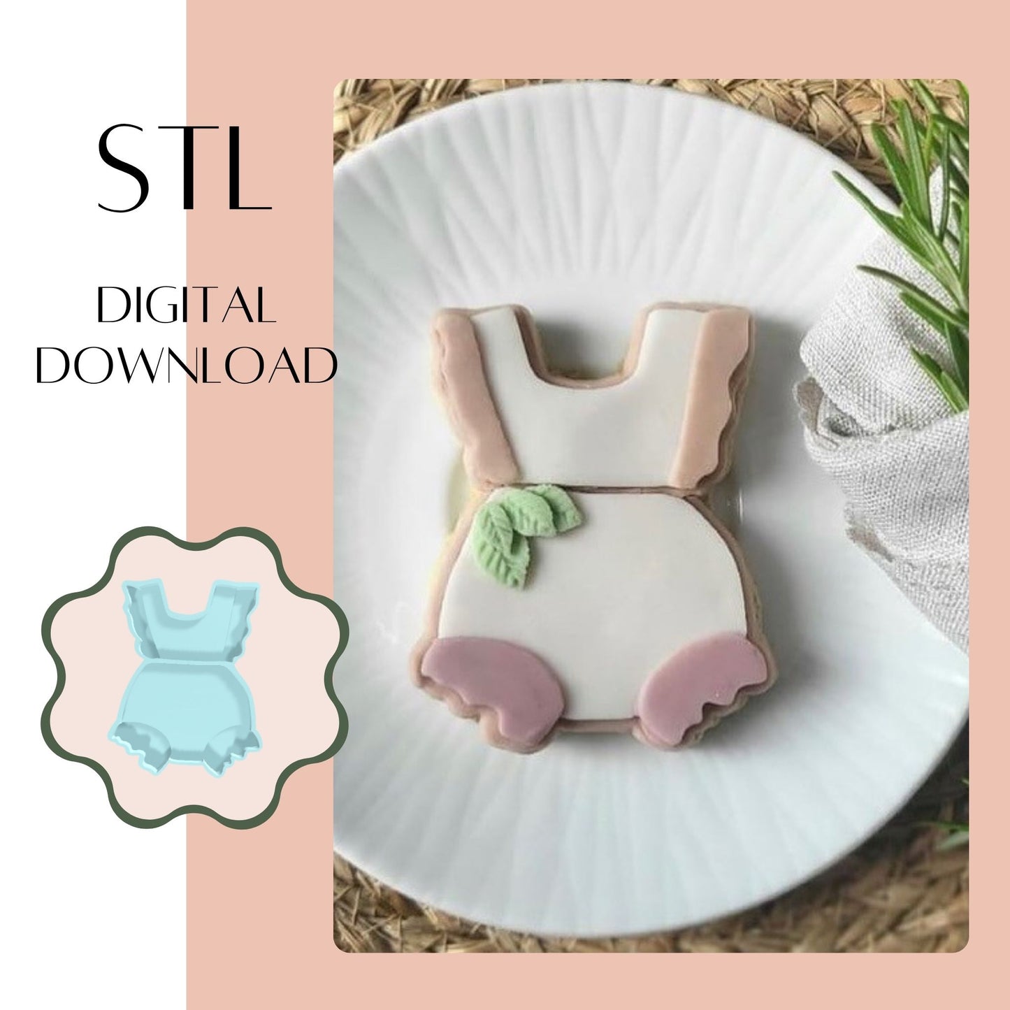 Frilly Babygrow embosser & cookie cutter STL