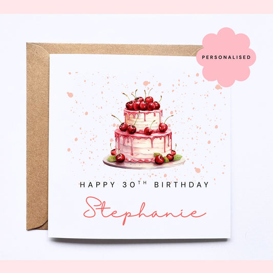 Personalised Birthday Card - Cherry Cake