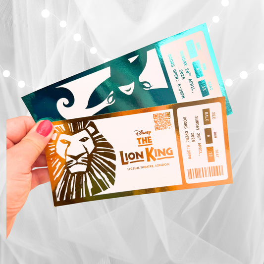 Foiled Theatre ticket, gift ticket, keepsake, memorabilia