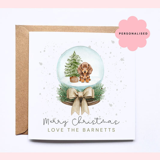 Personalised Christmas Card - Dachshund Snowglobe
