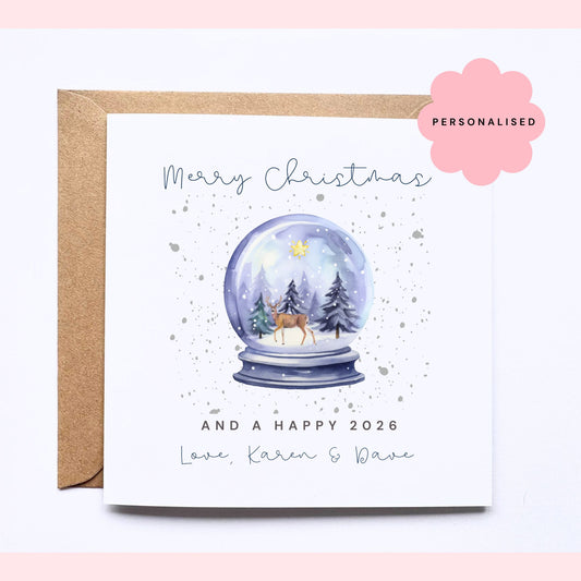 Personalised Christmas Card - Blue Snowglobe