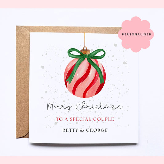 Personalised Christmas Card - Red & Pink Bauble