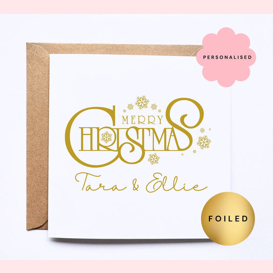 Personalised Christmas Card - Foiled Merry Christmas snowflakes