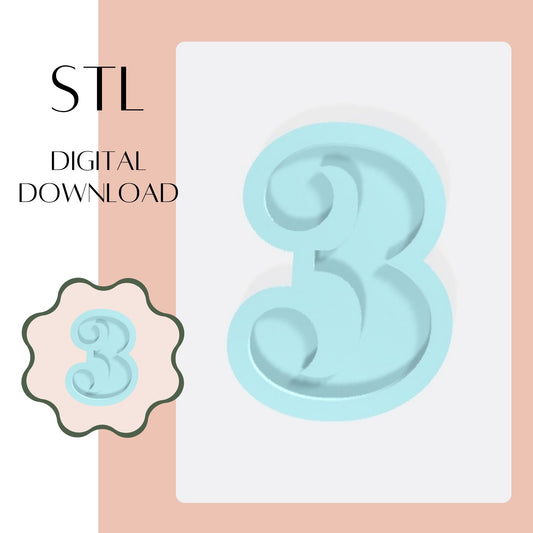 Number 3 embosser & cookie cutter STL