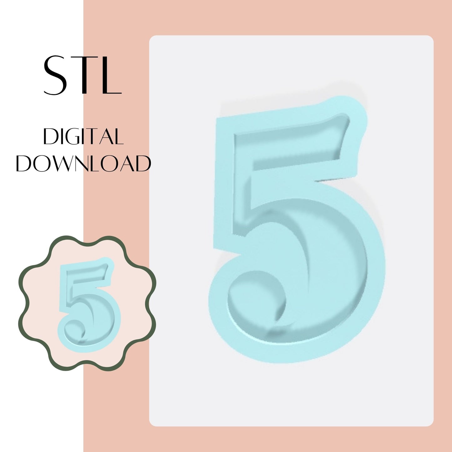 Number 5 embosser & cookie cutter STL